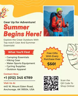 Vibrant Yellow Summer Outdoor Adventure Gear Poster Template