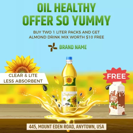 Vibrant Yellow Sunflower Oil and Almond Drink Promotion Ad Template