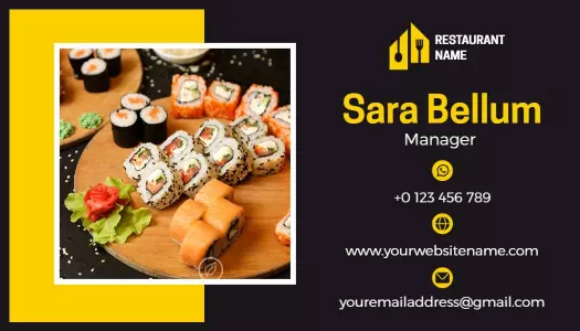 Vibrant Yellow Sushi Restaurant Business Card Template