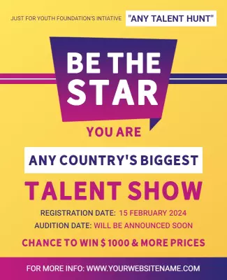 Vibrant Yellow Talent Show Registration Announcement Poster Template