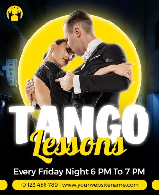 Vibrant Yellow Tango Dance Lessons Poster Template