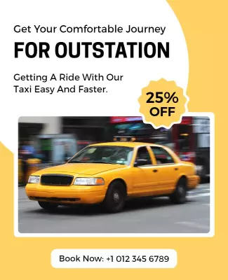 Vibrant Yellow Taxi Ride Promotion for Outstation Journey Poster Template
