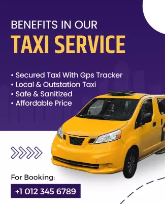 Vibrant Yellow Taxi Service Benefits Poster Template