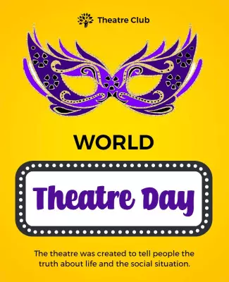 Vibrant Yellow Theatrical Mask Celebration Poster Template