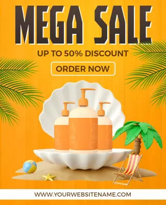 Vibrant Yellow Tropical Mega Sale Discount Flyer Template