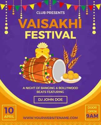 Vibrant Yellow Vaisakhi Festival Celebration Flyer Template