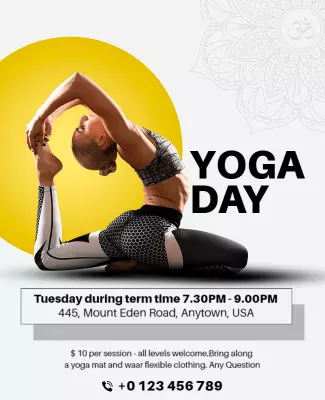 Vibrant Yellow Yoga Day Event Poster Template