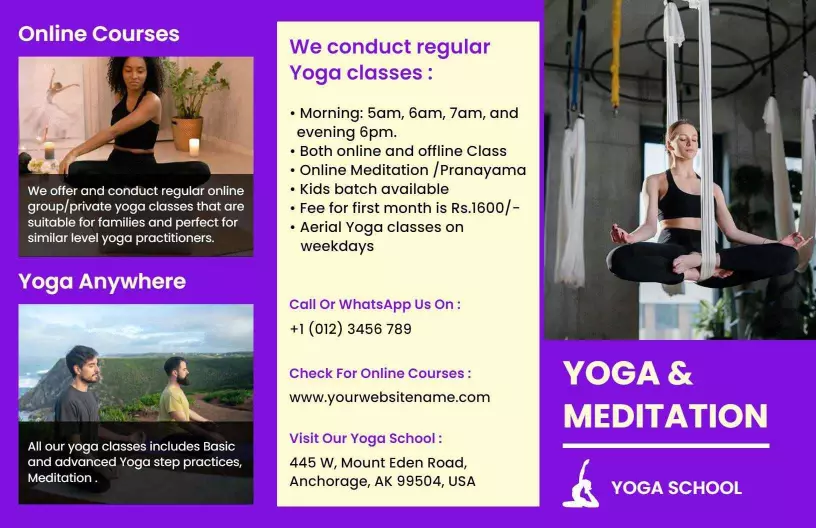 Vibrant Yoga Classes and Meditation Online Courses Brochure Template