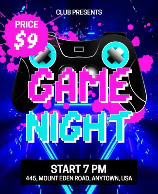 Vibrant Retro Gaming Night with Neon Colors Flyer Template