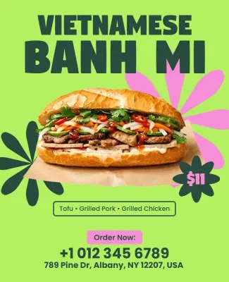 Vietnamese Banh Mi Sandwich Promotion Flyer Template