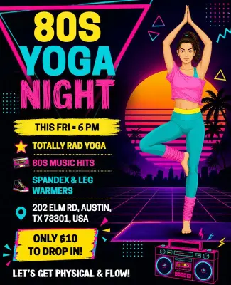 Vintage 80s Yoga Night Flyer Template
