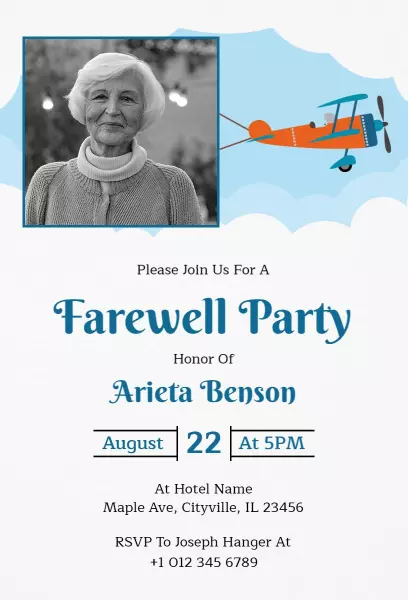 Vintage Airplane Themed Farewell Party Invitation Template