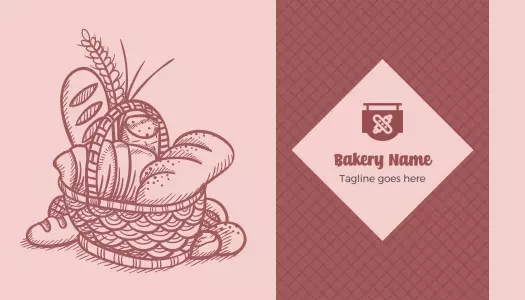Vintage Bakery Basket with Fresh Bread Illustration Business Card Template