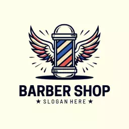 Vintage Barber Shop Logo with Wings and Striped Pole Logo Template