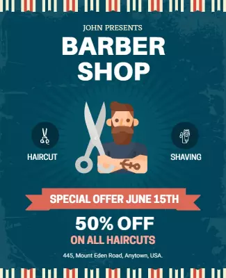 Vintage Barber Shop Special Offer Discount Poster Template