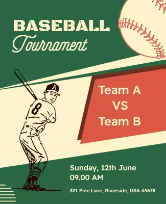 Vintage Baseball Tournament Event Announcement Poster Template