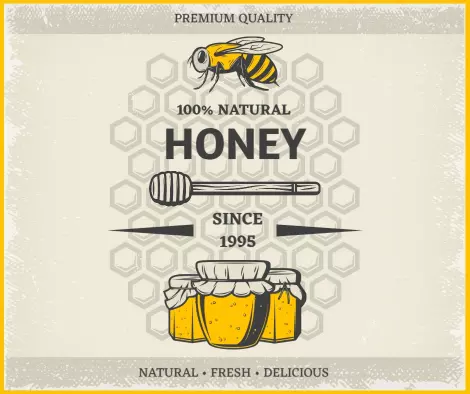 Vintage Bee and Honey Jar Illustration Retro Ad Template