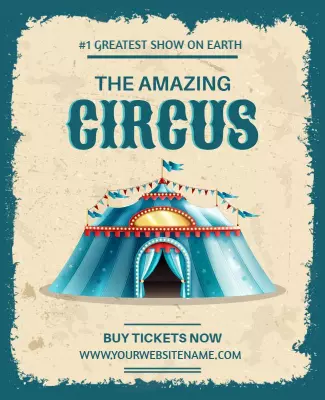 Vintage Blue Circus Tent Event Ticket Sale Flyer Template