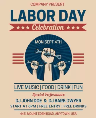 Vintage Bold Labor Day Celebration Party Poster Template