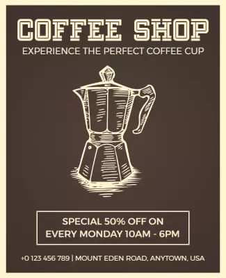 Vintage Brown Coffee Shop Promotional Offer Poster Template