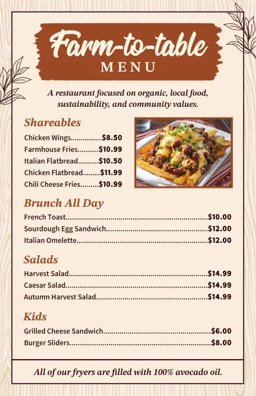 Vintage Brown Farm-to-Table Restaurant Selection Menu Template