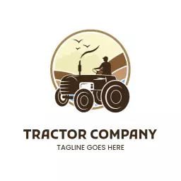 Vintage Brown Tractor Design Under A Scenic Landscape Logo Template