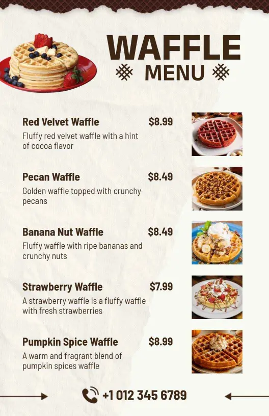 Vintage Caramel-Themed Dessert Waffle Menu Template