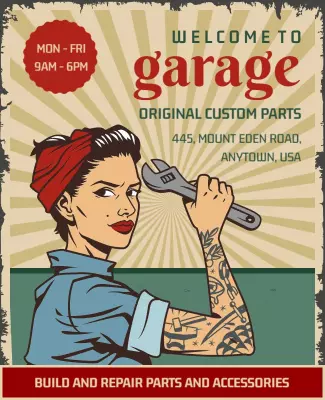 Vintage Chic Garage Custom Parts Service Poster Template