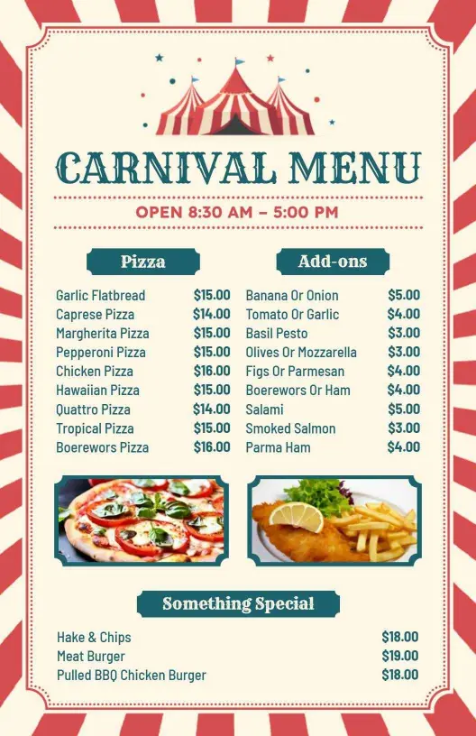 Vintage Circus Inspired Carnival Food Display Menu Template