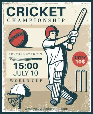Vintage Cricket Championship Event Announcement Poster Template
