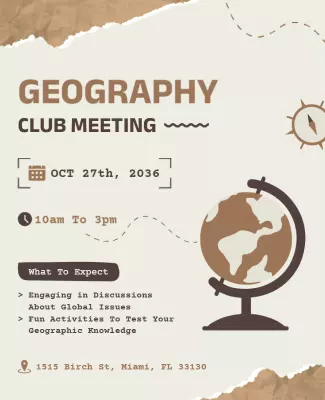 Vintage Earth-Themed Geography Club Meeting Poster Template