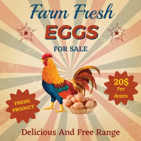 Vintage Farm Fresh Eggs for Sale with Rooster Illustration Ad Template