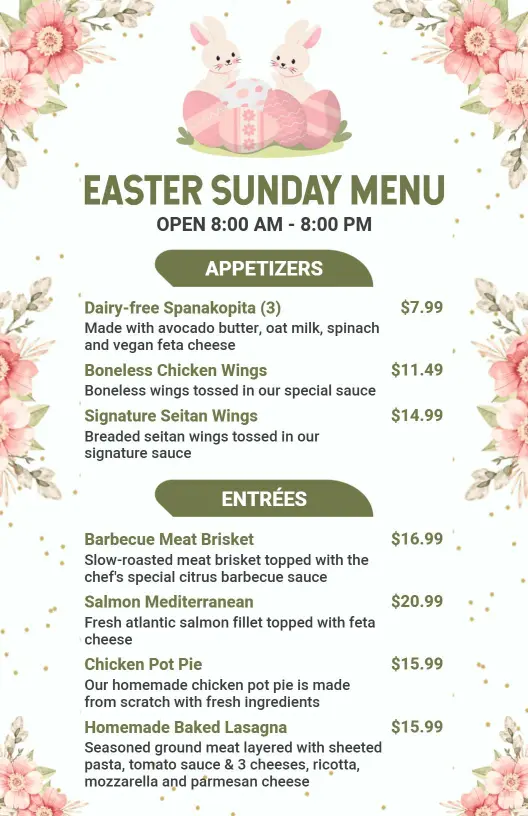 Vintage Floral Design for Easter Sunday Menu Template