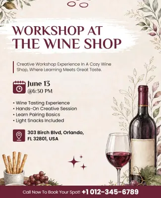 Vintage Floral Design for Wine Shop Workshop Flyer Template