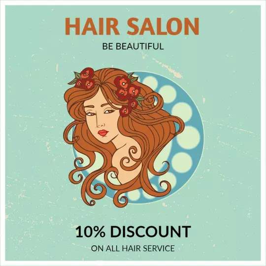 Vintage Floral Hair Salon Promotion with Discount Offer Ad Template