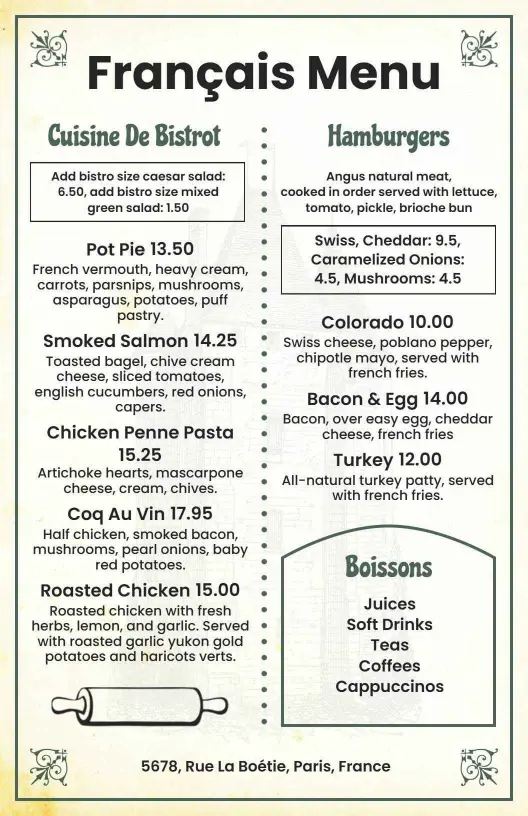 Vintage French-Inspired Dining Experience Menu Template