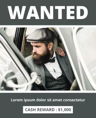 Vintage Gray Wanted Criminal Reward Poster Template