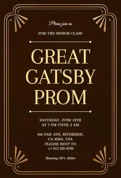 Vintage Great Gatsby Roaring 20's Prom Invitation Template