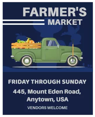 Vintage Green Pickup Truck Farmer's Market Poster Template