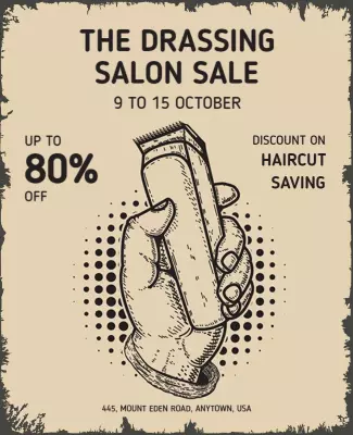 Vintage Hand-Drawn Barber Shop Sale Poster Template