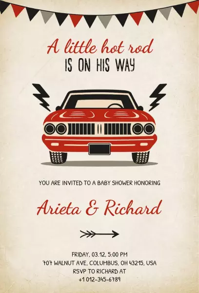 Vintage Hot Rod Theme Cars Birthday Celebration Invitation Template