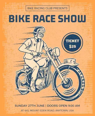 Vintage Illustrated Bike Race Show Event Poster Template