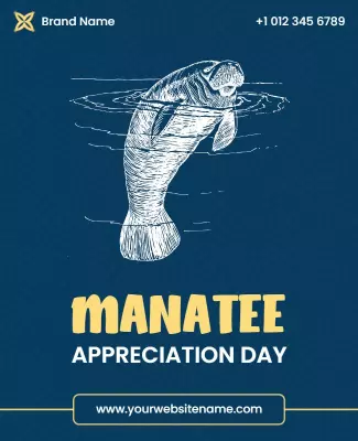 Vintage Illustrated Manatee Appreciation Day Poster Template