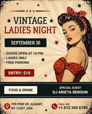 Vintage Ladies Night Event Flyer Template