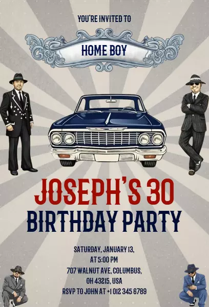 Vintage Mafia Theme 30th Birthday Celebration Invitation Template