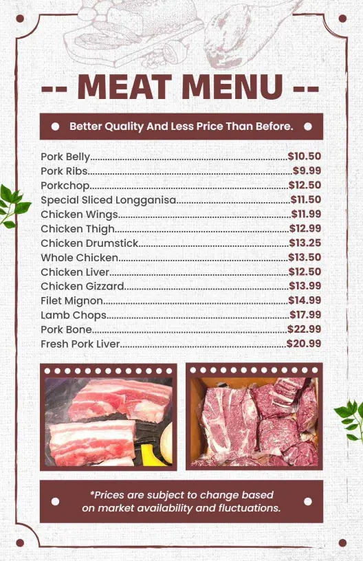 Vintage Maroon and White Textured Meat Menu Template