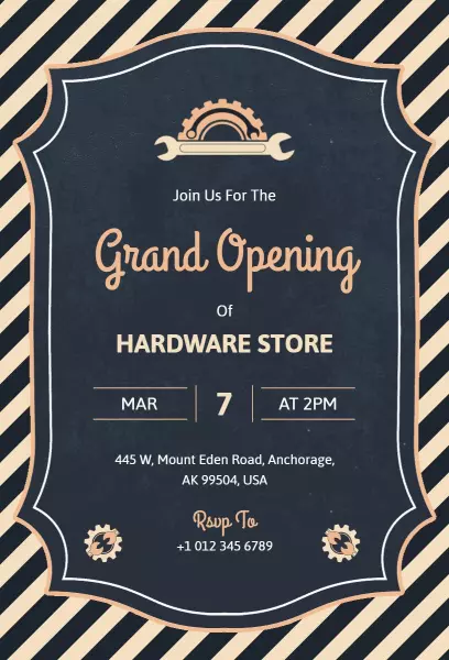 Vintage Mechanical Gear Grand Opening Hardware Store Invitation Template