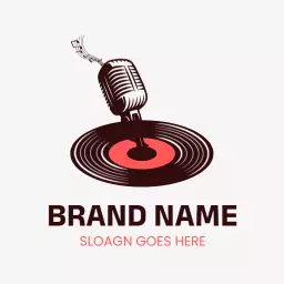 Vintage Microphone and Vinyl Records DJ Logo Template