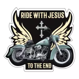 Vintage Motorcycle with Wings and Faithful Message Sticker Template