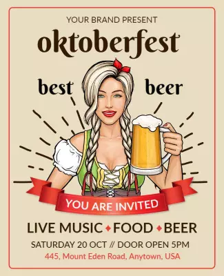 Vintage Oktoberfest Celebration with Beer and Live Music Poster Template